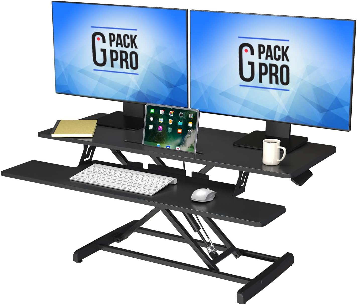 Standing Desk Converter - Height Adjustable Sit Stand Desk Riser up to 20.5" - Super Wide 42" Table fits Dual Monitors