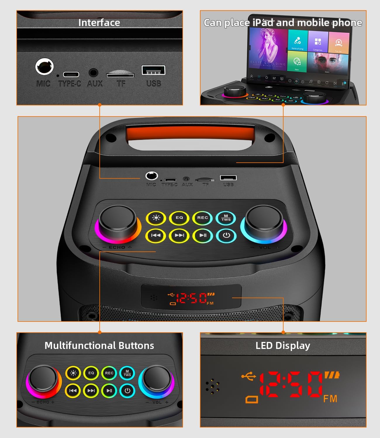 Karaoke Machine for Adults, Portable Bluetooth Speaker with 2 Wireless Microphones